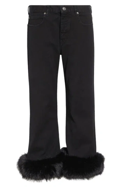 Balenciaga Faux Fur Trim Crop Flare Jeans In Black