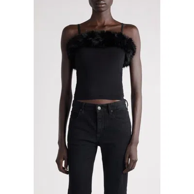 Balenciaga Faux Fur Trim Jersey Fitted Tank In Black