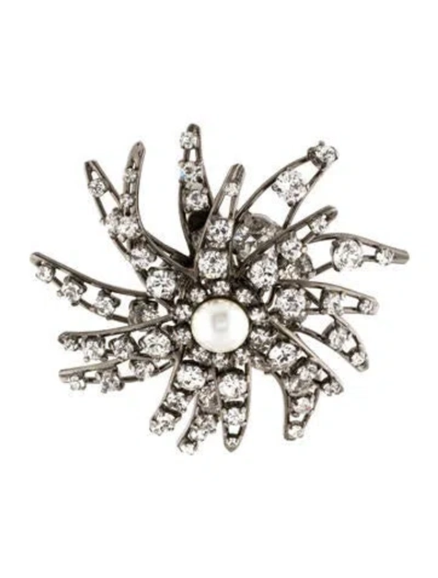 Pre-owned Balenciaga Faux Pearl & Crystal Clip-on Earring In White