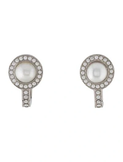 Pre-owned Balenciaga Faux Pearl & Crystal Clip-on Earrings In White