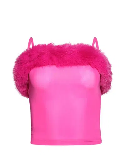 Balenciaga Faux-fur-trim Spaghetti-strap Top In Pink