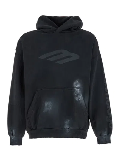 Balenciaga 3b Stencil Hoodie In Black