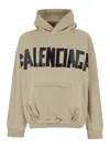 Balenciaga Beige Hoodie With Fixed Hood And Logo Lettering On Front And Rear In Cotton Man