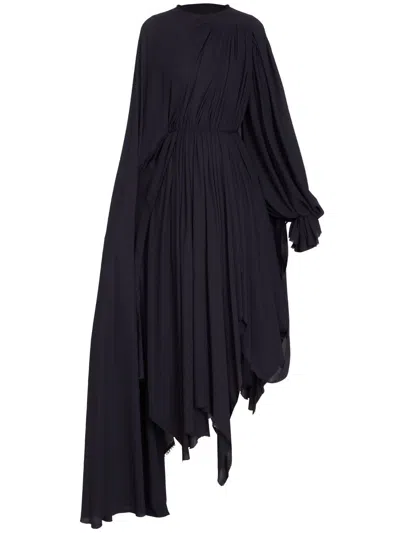 Balenciaga Black Crepe Dress With Lace-up Closure And Asymmetric Hem