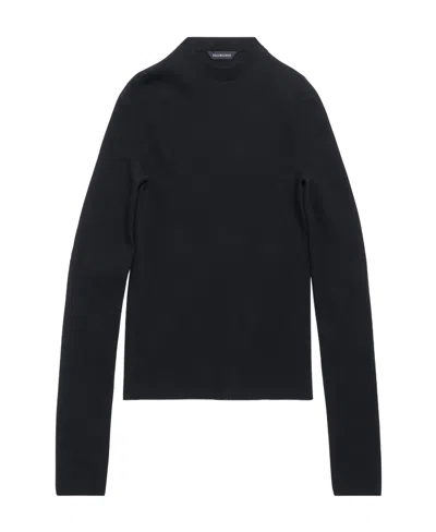 Balenciaga Fine-ribbed Cotton Jumper In Black