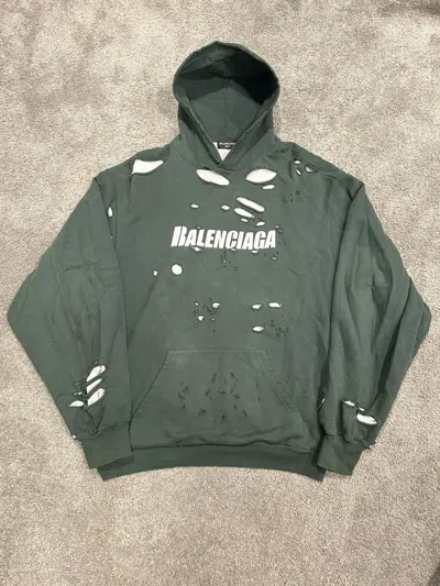 Pre-owned Balenciaga Fits Like L-xl  Destroyed Hoodie In Green