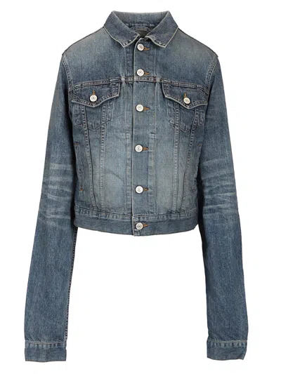 Balenciaga Fitted Denim Jacket Jackets Blue