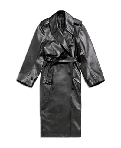 Balenciaga Black Belted Leather Trench Coat
