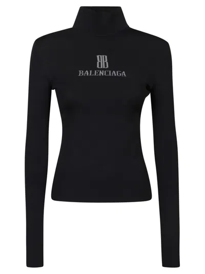 Balenciaga Fitted High-neck Sweater With Subtle Logo In Black