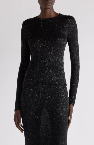 Balenciaga Fitted Sequin Crewneck Sweater In Black