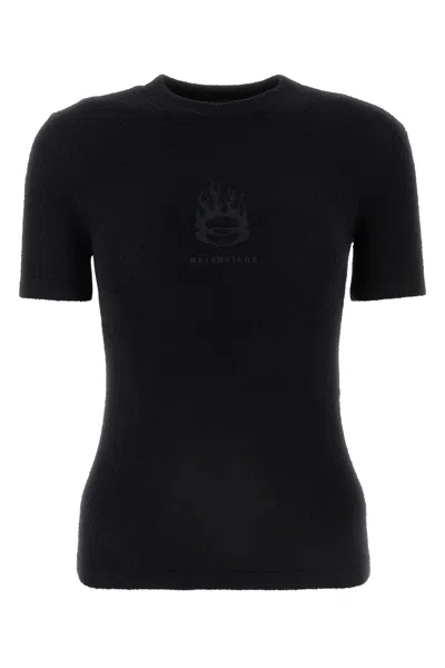 BALENCIAGA BALENCIAGA BLACK TERRY FABRIC T-SHIRT