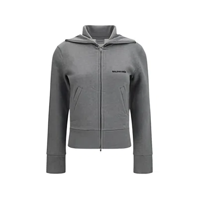 Balenciaga Logo-embroidered Zip-up Jacket In Gray