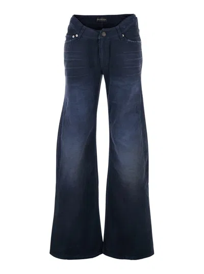 Balenciaga Women Blue Five-pocket Jeans With Curved Waist And Faded Effect In Cotton Woman
