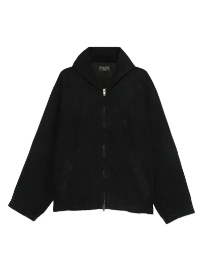 Balenciaga Hooded Zip-up Jacket For Men In Black