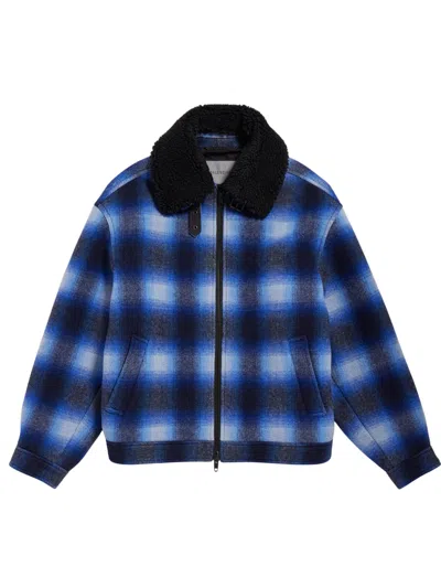 Balenciaga Flannel Bomber Jacket In Blue