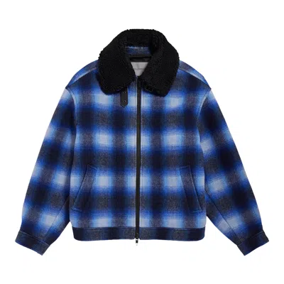 Pre-owned Balenciaga Flannel Bomber Jacket 'blue/black' | Men's Size 50