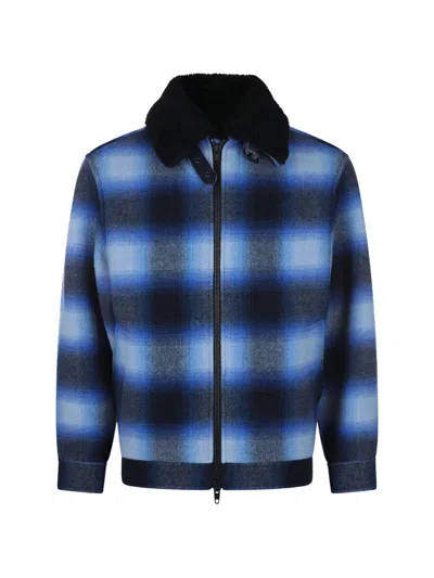 Balenciaga Embroidered Checked Wool Bomber Jacket For Men In Blue