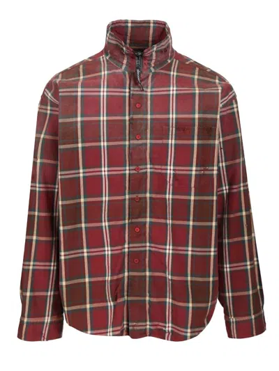 Balenciaga Flannel Plaid Shirt In Burgundy