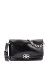 Balenciaga Leather Shoulder Bag With Metal Monogram In Black