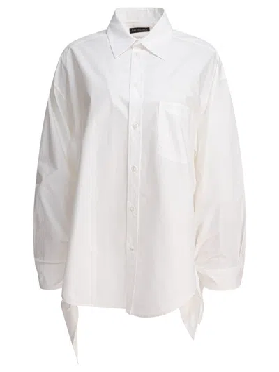 Balenciaga Flared White Shirt With Knotted Cuffs