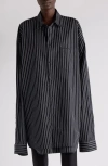 Balenciaga Flatground Stripe Cotton Poplin Button-up Shirt In Black