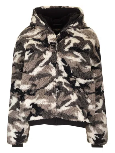 Balenciaga Fleece Hooded Sweatshirt Jackets Grey In Green