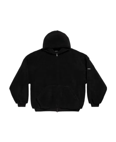 Balenciaga Fleece Zip-up Hoodie In Black