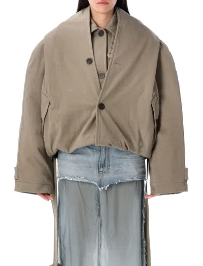 Balenciaga Oversized Cropped Cotton-gabardine Trench Coat In Multi