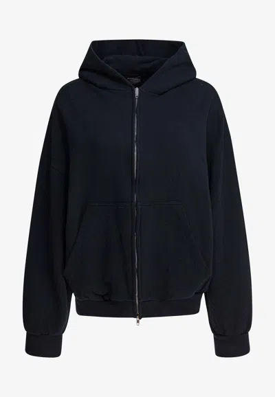 Balenciaga Flipped Logo Faded Zip-up Hoodie In Black