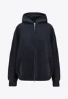 Balenciaga Flipped Logo Zip-up Hooded Sweatshirt In Blue