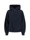 Balenciaga Flipped Uni Logo Embroidered Cotton Fleece Zip-up Hoodie In Blue