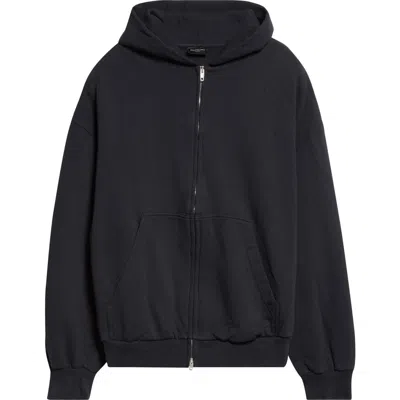 Balenciaga Flipped Uni Logo Embroidered Cotton Fleece Zip-up Hoodie In Black