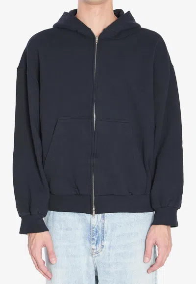 Balenciaga Flipped Uni Logo Zip-up Hooded Sweatshirt In Blue