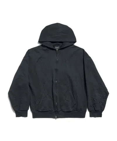 Balenciaga Flipped Uni Zip-up Hoodie Regular Fit In Black Faded/anthracite