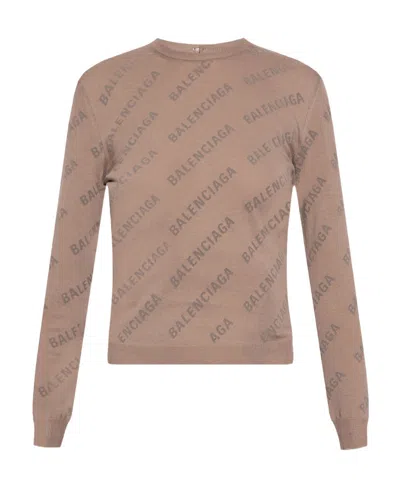 BALENCIAGA BALENCIAGA ALLOVER LOGO PRINT KNIT TOP