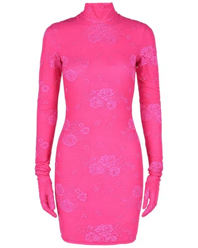 Balenciaga Floral Lace Mini Dress In Pink
