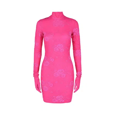Pre-owned Balenciaga Floral Lace Mini Dress With Gloves 'lipstick Pink' | Women's Size 40