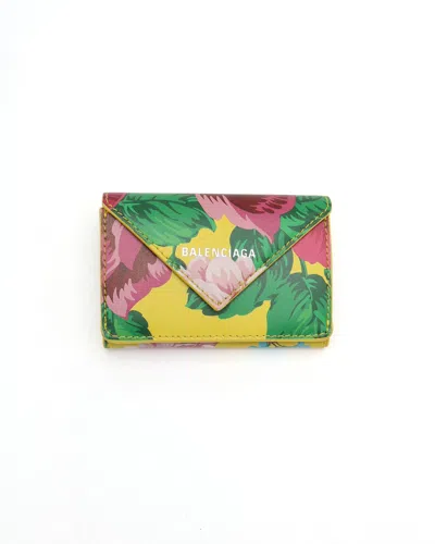 Pre-owned Balenciaga Floral Paper Mini Wallet In Multicolour