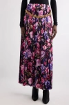 Balenciaga Pleated Floral Print Maxi Skirt In 9369 Purple/ Pink