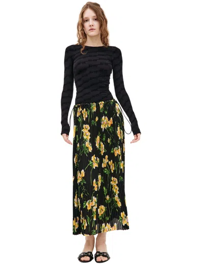 BALENCIAGA PLEATED MIDI SKIRT WITH FLORAL PRINT