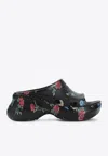 Balenciaga Floral Pattern Rubber Pool Slide Sandals In Black