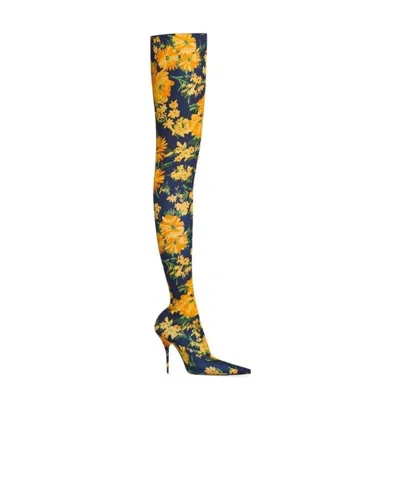 Balenciaga Floral-print High Boots In Multicolor