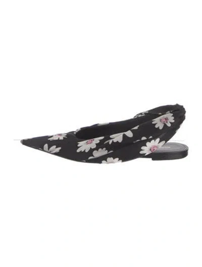 Pre-owned Balenciaga Floral Print Pleated Accents Slingback Flats In Black