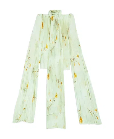 BALENCIAGA BALENCIAGA FLORAL PRINTED PLEATED BLOUSE TOP