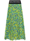 Balenciaga Floral-print Pleated Midi Skirt In Blue