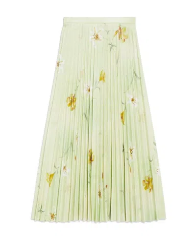 Balenciaga Plissierter Midirock Mit Blumen-print In Green