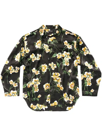 Balenciaga Women's Floral Minimal Shirt Large Fit In Black