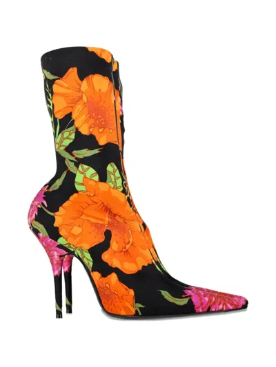 Pre-owned Balenciaga Floral-print Sock Boots In Black