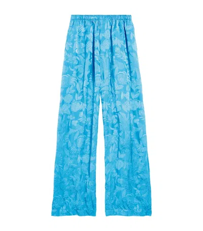 Balenciaga Floral Print Trousers In Blue