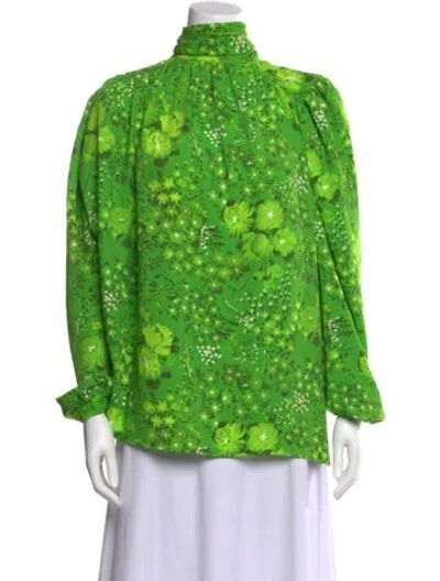 Pre-owned Balenciaga Floral Print Turtleneck Blouse In Green